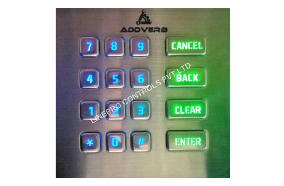 An LP3672metal keypad with backlight illumination for key visibility in dark working conditions